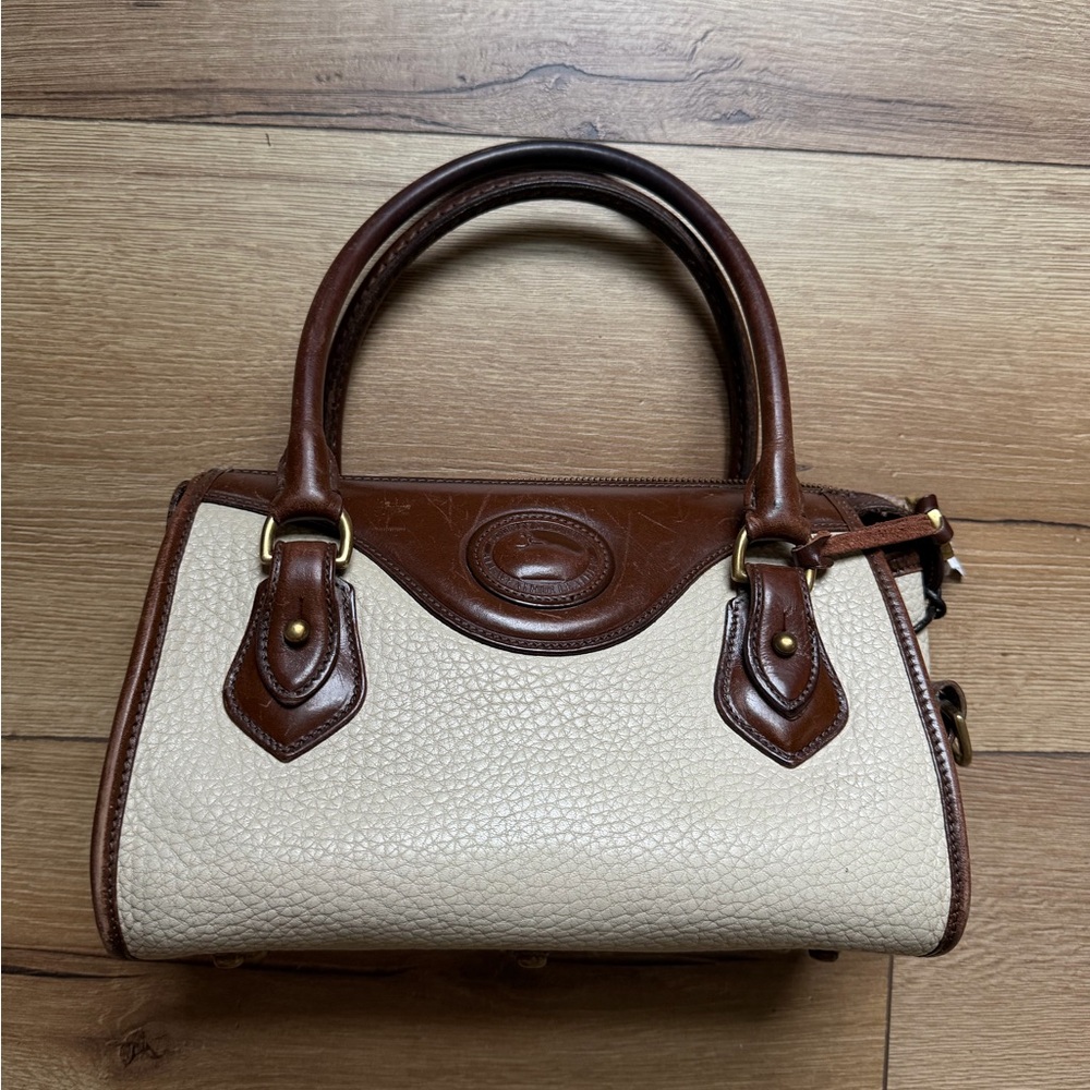 Vintage Dooney & Bourke Cream and Brown Pebbled Leather Satchel bag